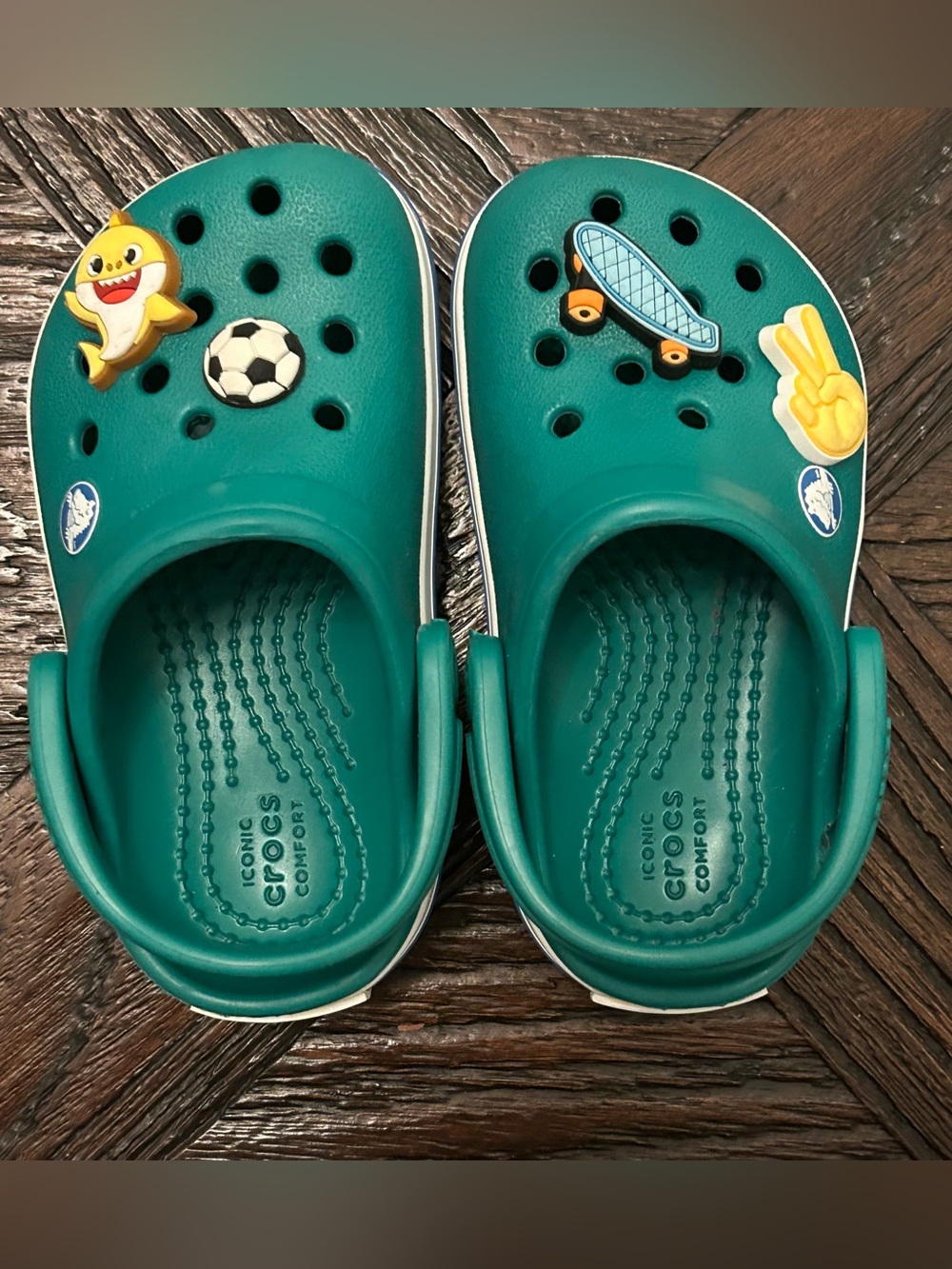 CROCS Kids Teal Green Classic Clogs; Charms Included
